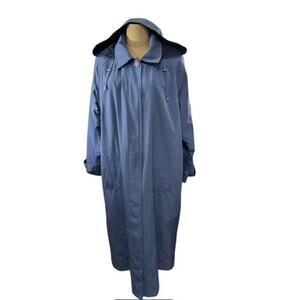 "The Tog Shop" Womens Blue Lined quilted Hooded Trench Coat SZ 12 Raincoat Y2K